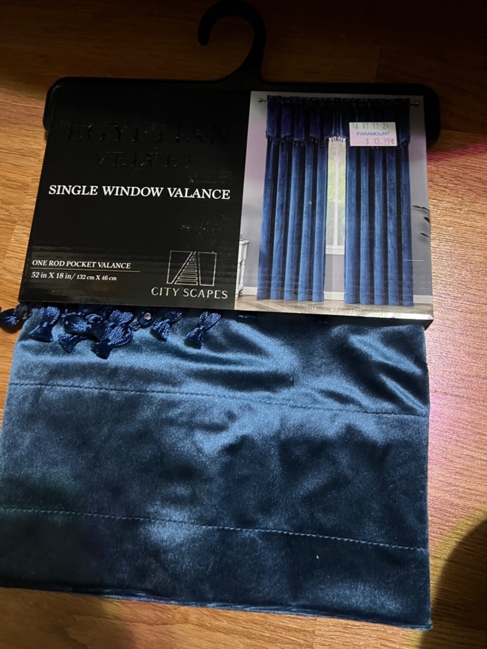 Single Window Valance - Velvet Navy Blueprint 52 inch x 18 inch